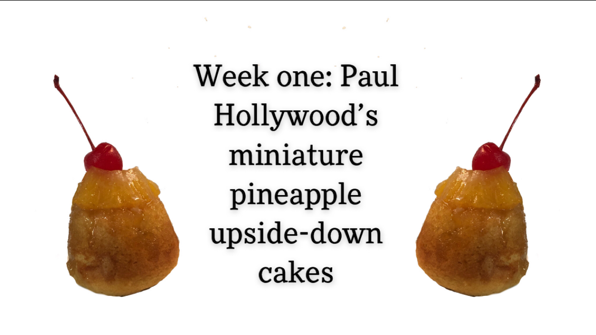 miniature pineapple upside-down cakes with words in between them