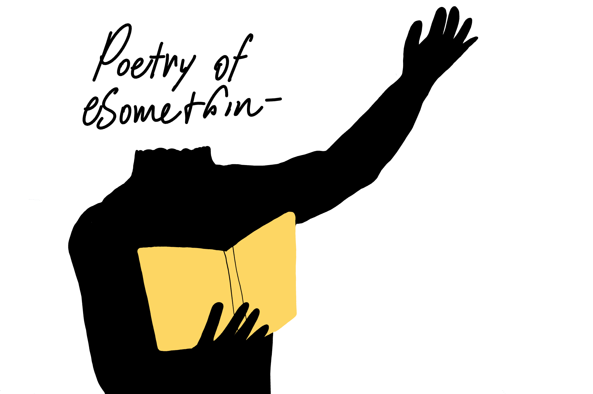 a silhouette holding a book that says, "poetry of esomethin" above it